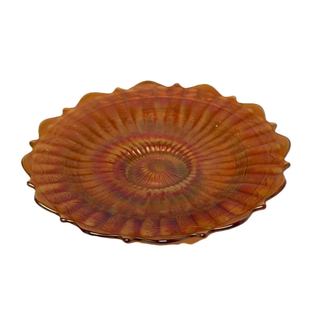 Fenton‎ Stippled Rays with Scale Band Marigold Carnival Glass Plate Antique 7